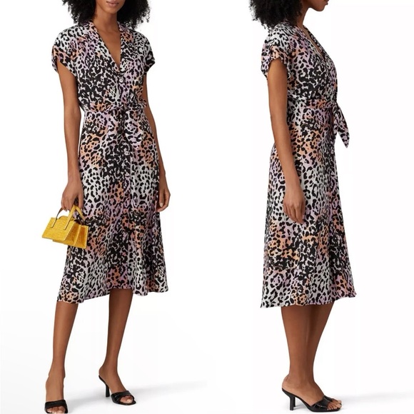 Veronica Beard Dresses & Skirts - Veronica‎ Beard Silk Amani Watercolor Button Up Midi Leopard Dress Size 6